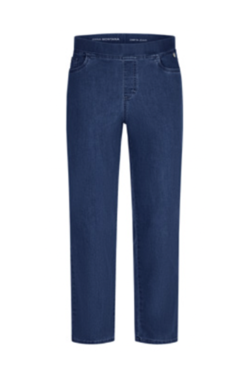 Front view of Anna Montana 1001 Stone Wash Angelika Jump-In Slim Jeans in classic blue by Anna Montana, shop Anna Montana at Dotique.