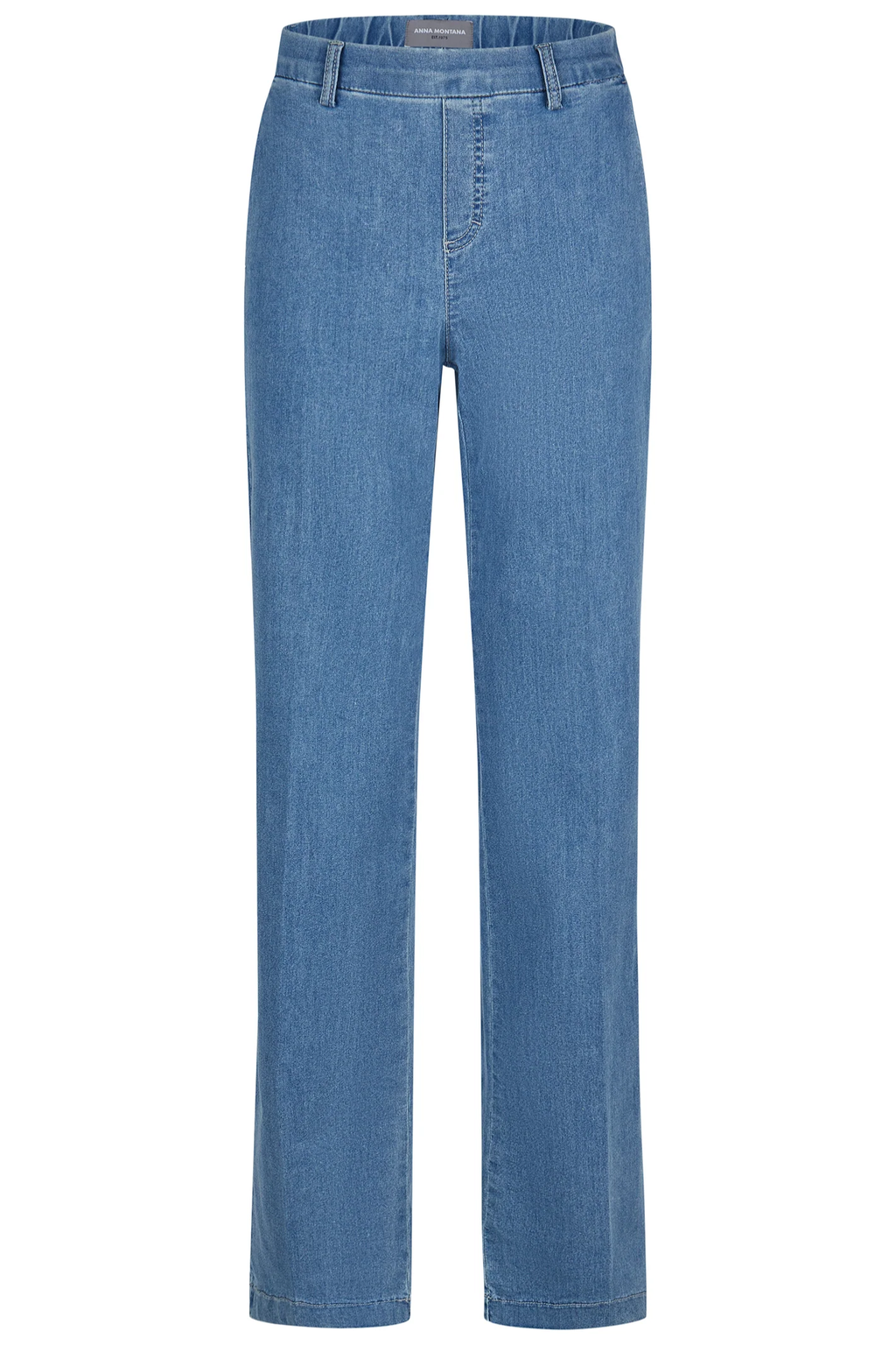 Anna Montana 1045 Mila Wide Flexi Milano Jeans Summer Stone in classic blue with a wide-leg fit by Anna Montana, shop Anna Montana at Dotique.