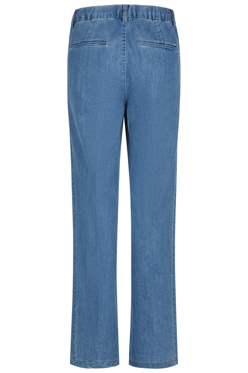 Anna Montana 1045 Mila Wide Flexi Milano Jeans Summer Stone in a soft blue wash with elasticated waistband and back welt pockets by Anna Montana, shop Anna Montana at Dotique.
