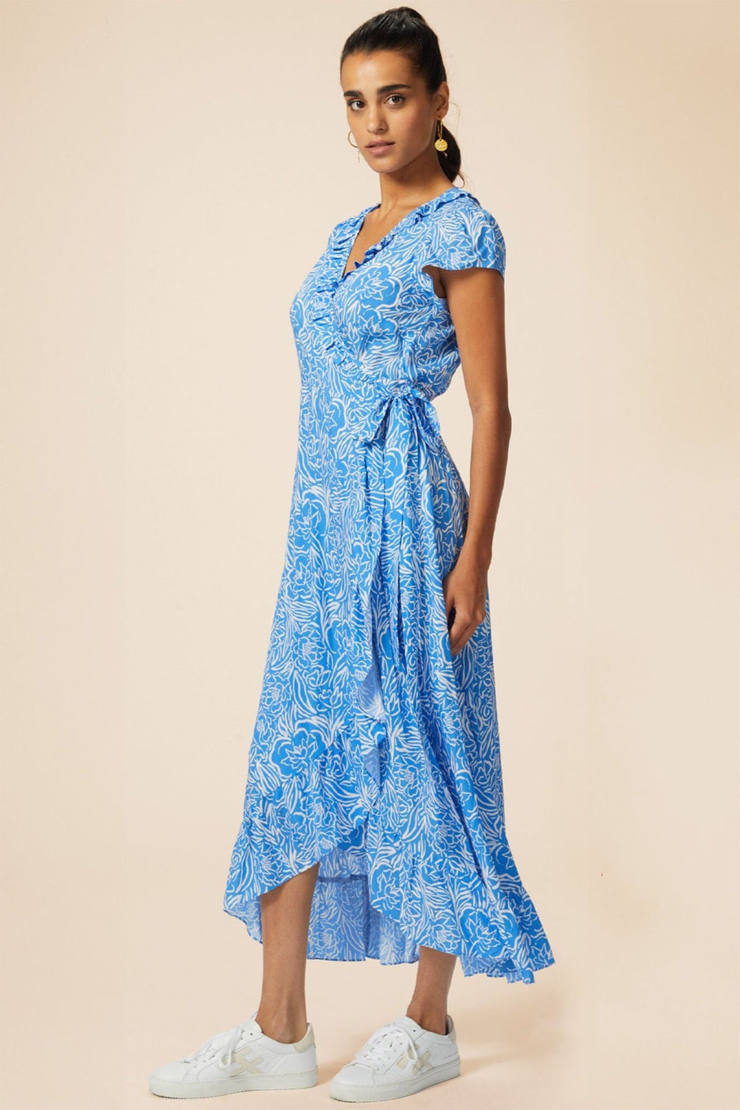 Aspiga Demi Wrap Dress Painted Floral Blue White - Dotique