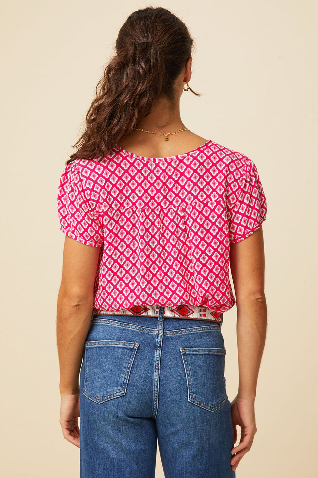 Aspiga Lisbon Short Sleeve Shirt Diamond Print Cerise Pink - Dotique