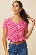 Aspiga Lisbon Short Sleeve Shirt Diamond Print Cerise Pink - Dotique