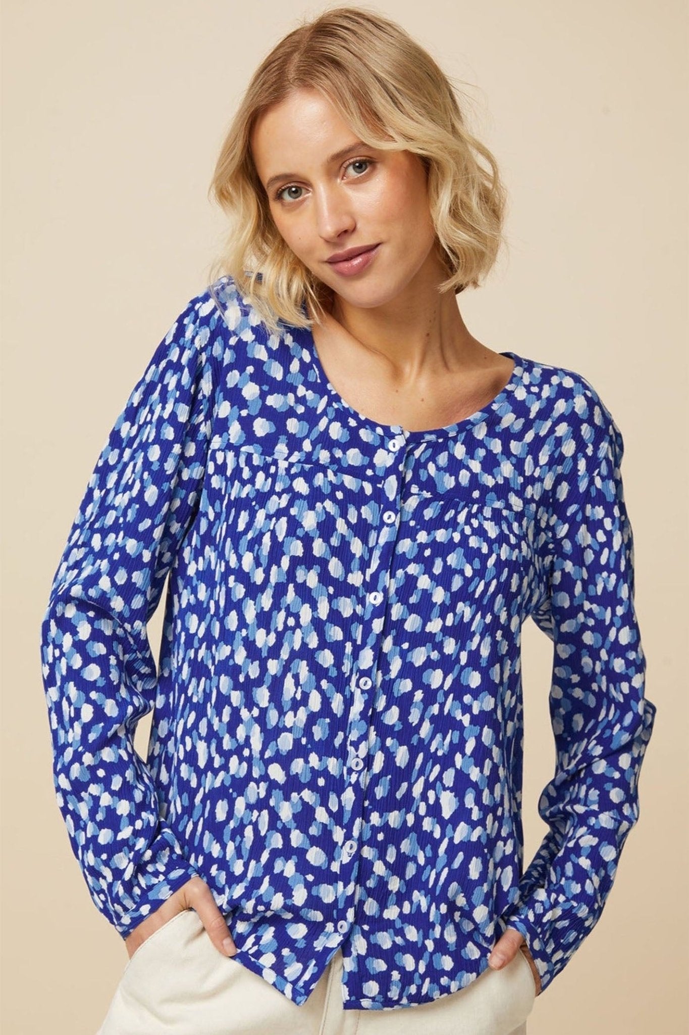 Aspiga Long Sleeve Lisbon Blue Cream Shirt Cheetah Print - Dotique - Aspiga
