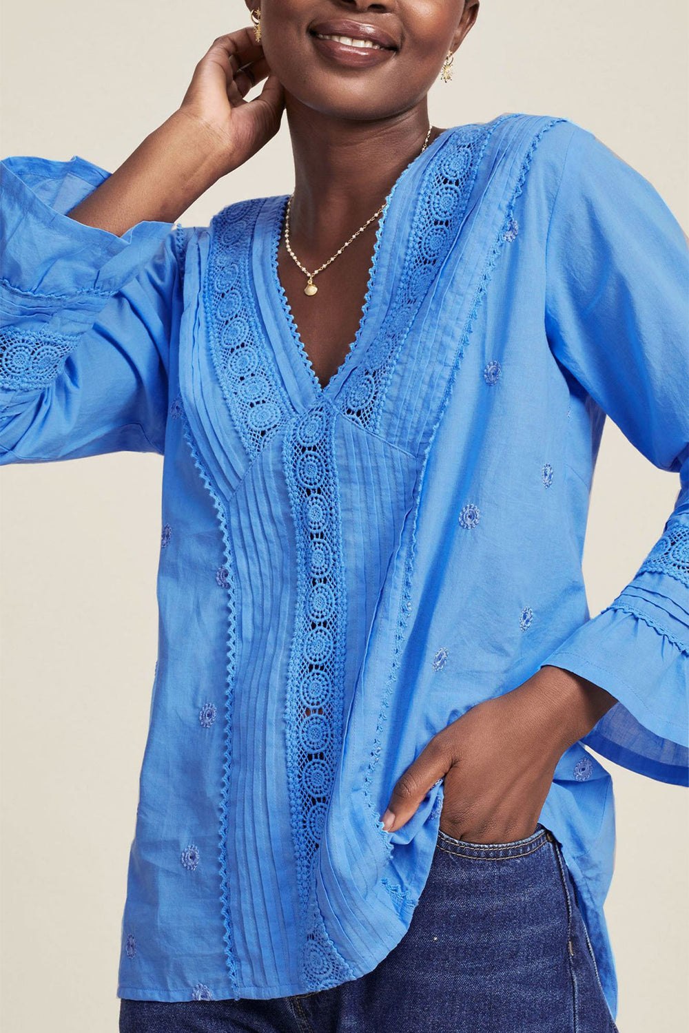 Aspiga Valentina Embroidered Organic Cotton Blouse Marina Blue - Dotique