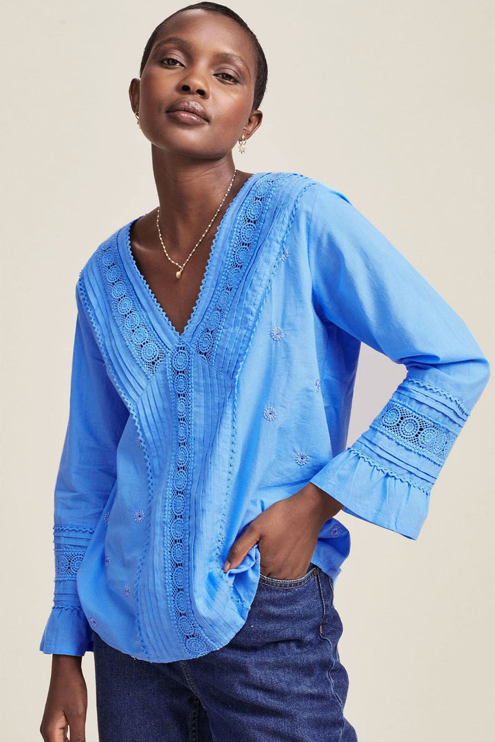 Aspiga Valentina Embroidered Organic Cotton Blouse Marina Blue - Dotique