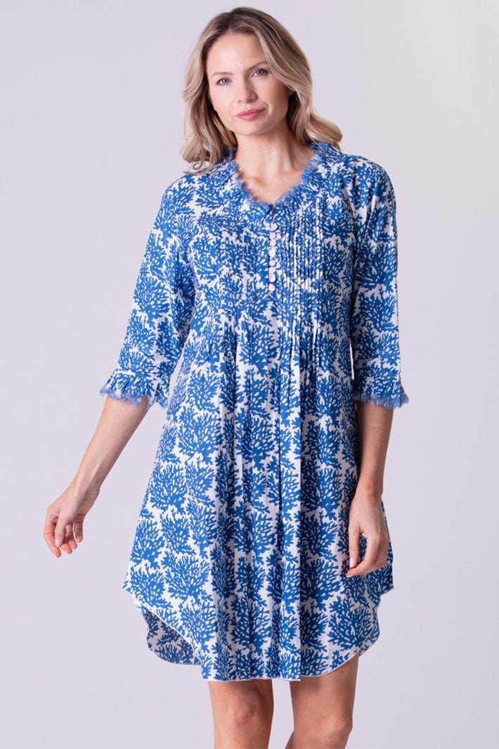 At Last Annabel Cotton Tunic White Blue Reef Print - Dotique