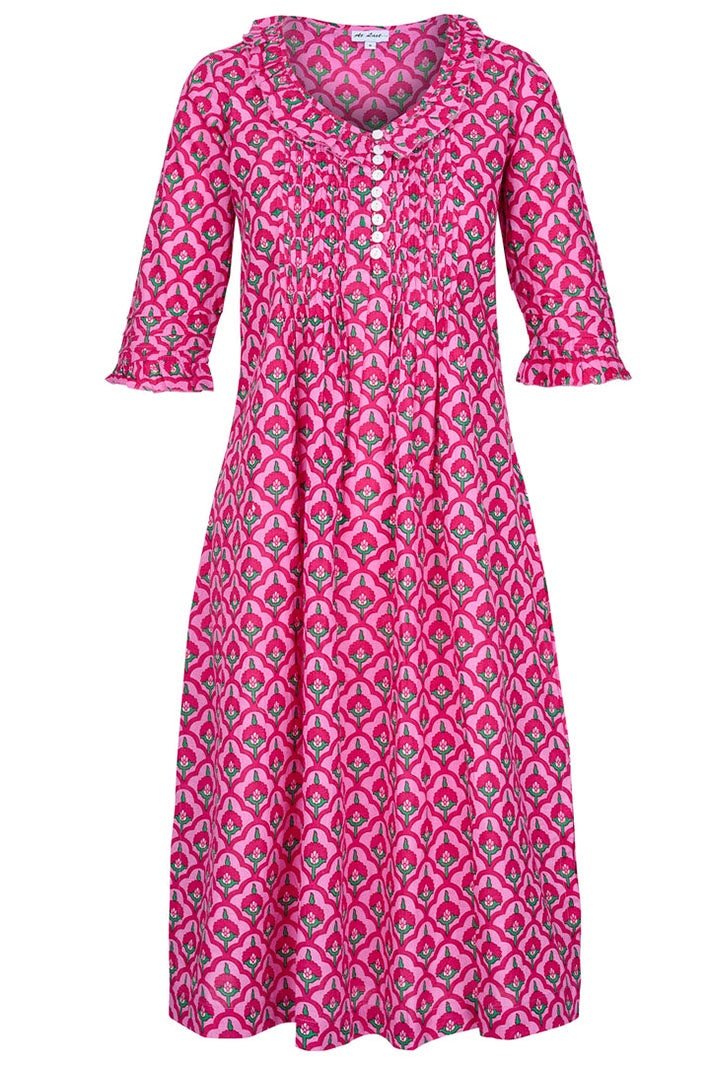 At Last Cotton Karen 3/4 Sleeve Day Dress Moroccan Pink - Dotique