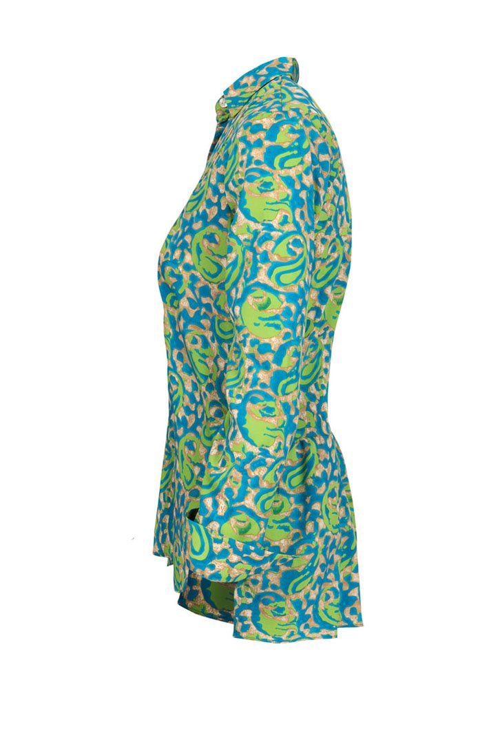 At Last Soho Shirt Turquoise Lime Green Swirl - Dotique