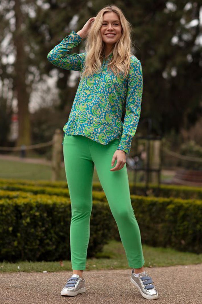 At Last Soho Shirt Turquoise Lime Green Swirl - Dotique