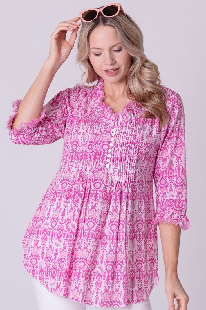At Last Sophie Cotton Shirt Fountain Pink Print - Dotique
