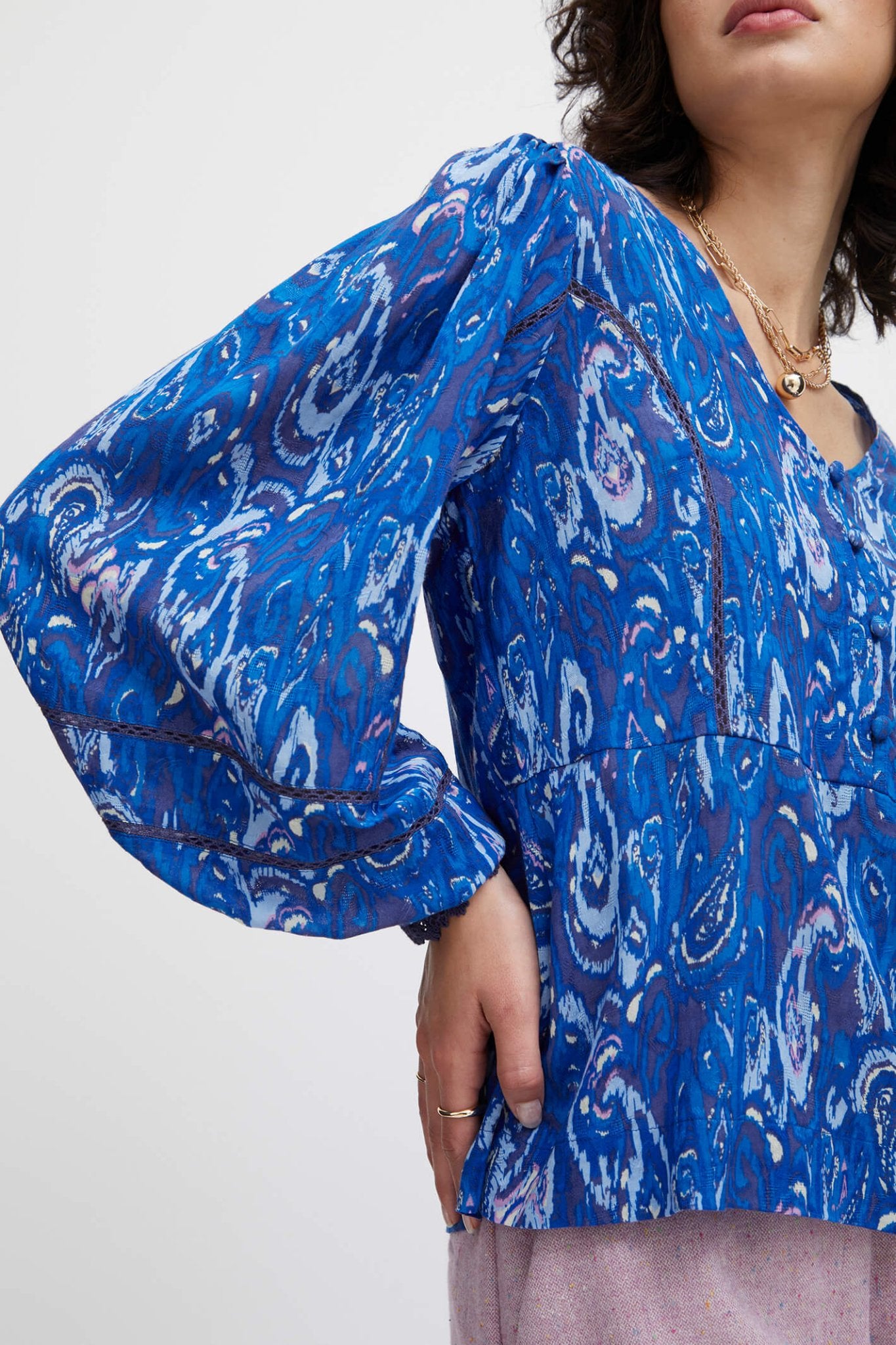 Atelier Reve 20119199 IRODILE LS Nebulas Blue Long Sleeve Blouse - Dotique