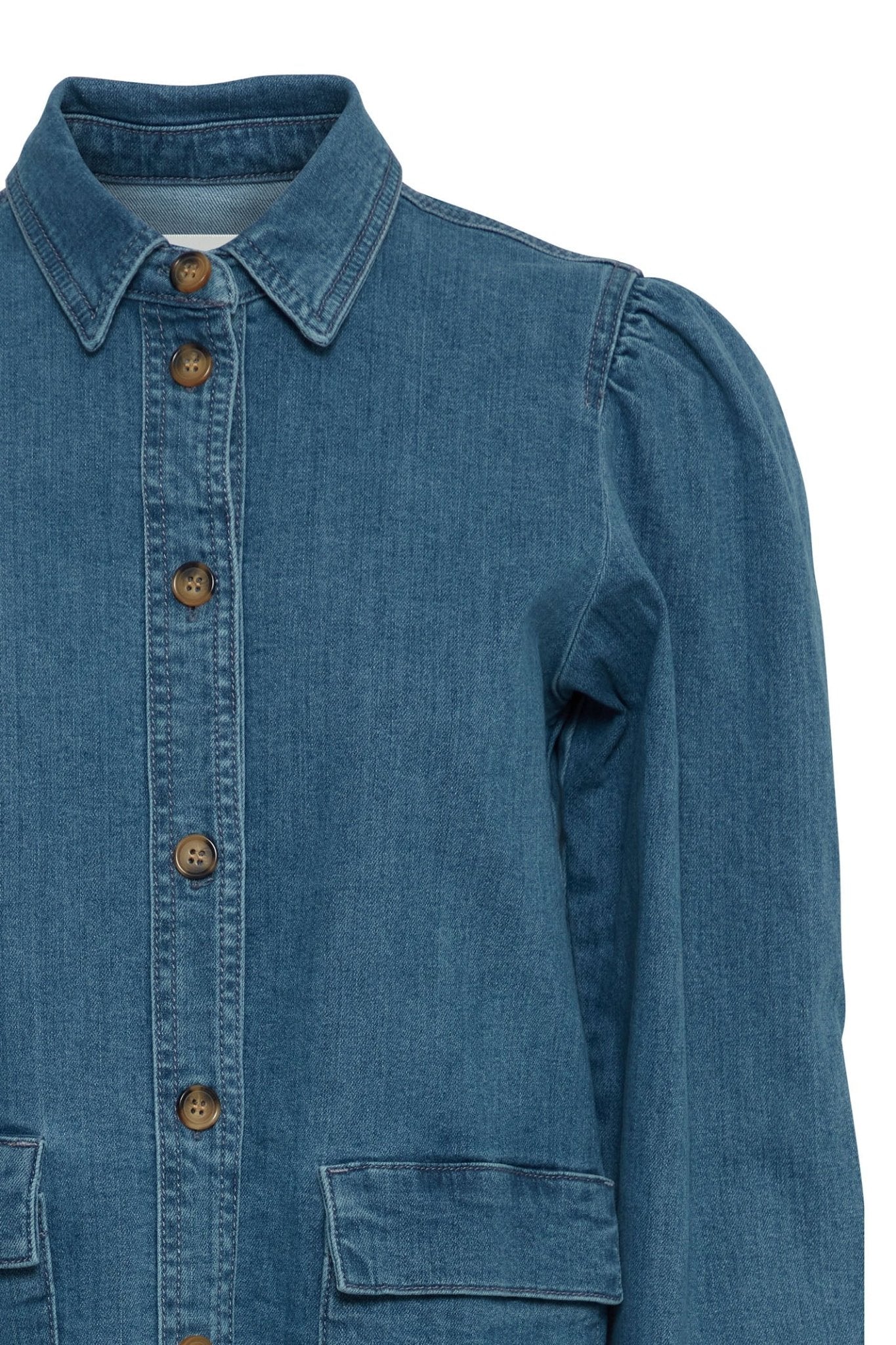 Atelier Reve 20119907 IRHARPER Medium Blue Washed Denim Shirt Jacket - Dotique Chesterfield