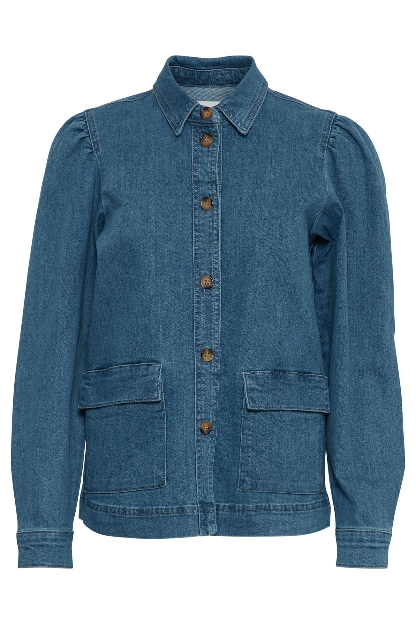 Atelier Reve 20119907 IRHARPER Medium Blue Washed Denim Shirt Jacket - Dotique Chesterfield