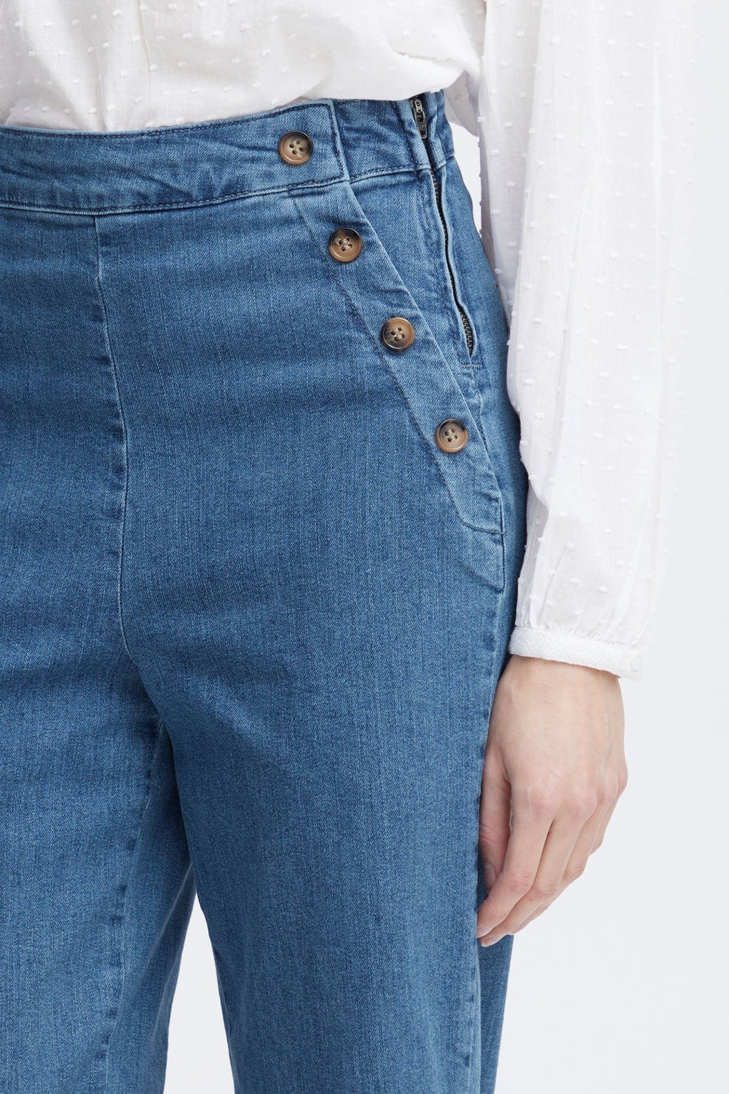 Atelier Reve 20119910 IRHARPER Medium Blue Washed Denim Button Detail Jeans - Dotique Chesterfield