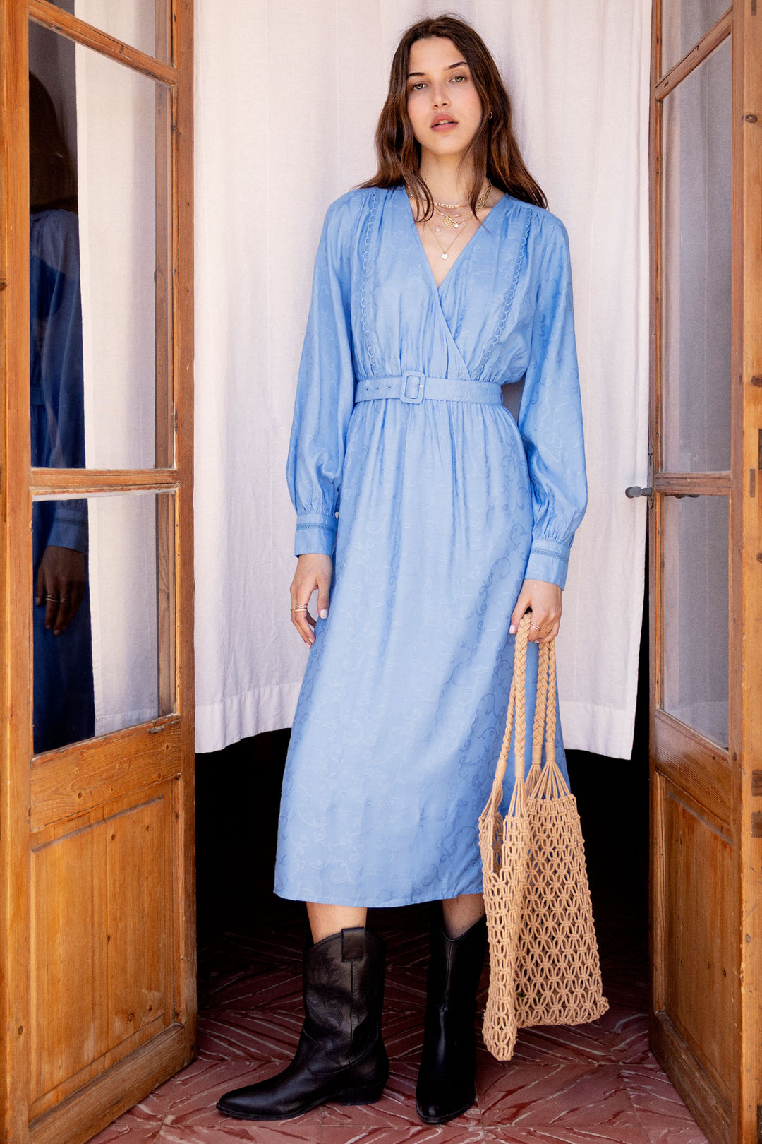 Atelier Reve 20120200 IRLOWLY Marina Blue Long Sleeve Dress - Dotique Chesterfield