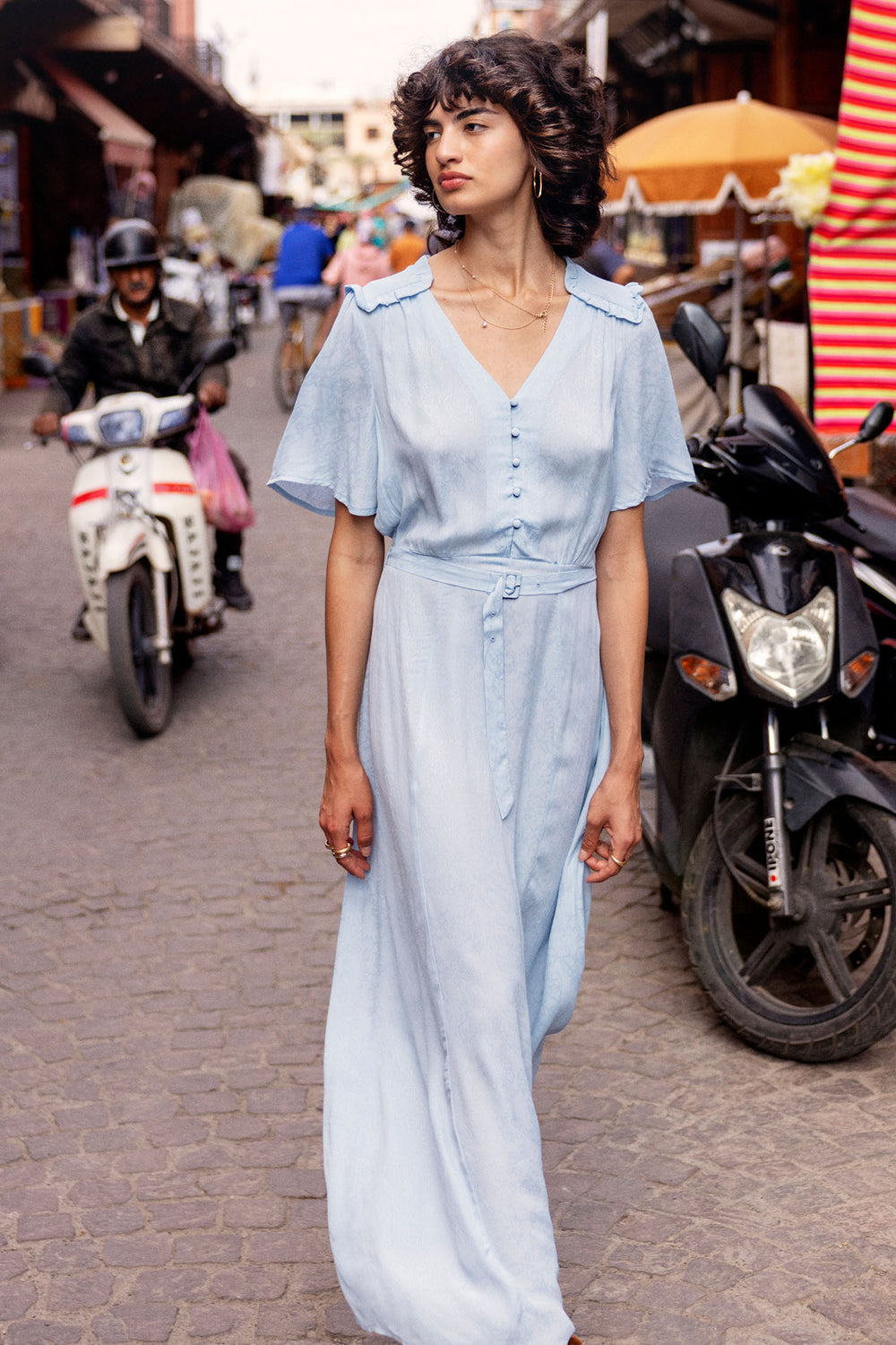 Atelier Reve 20120636 IRSANDA Cashmere Blue Button Front Dress - Dotique Chesterfield