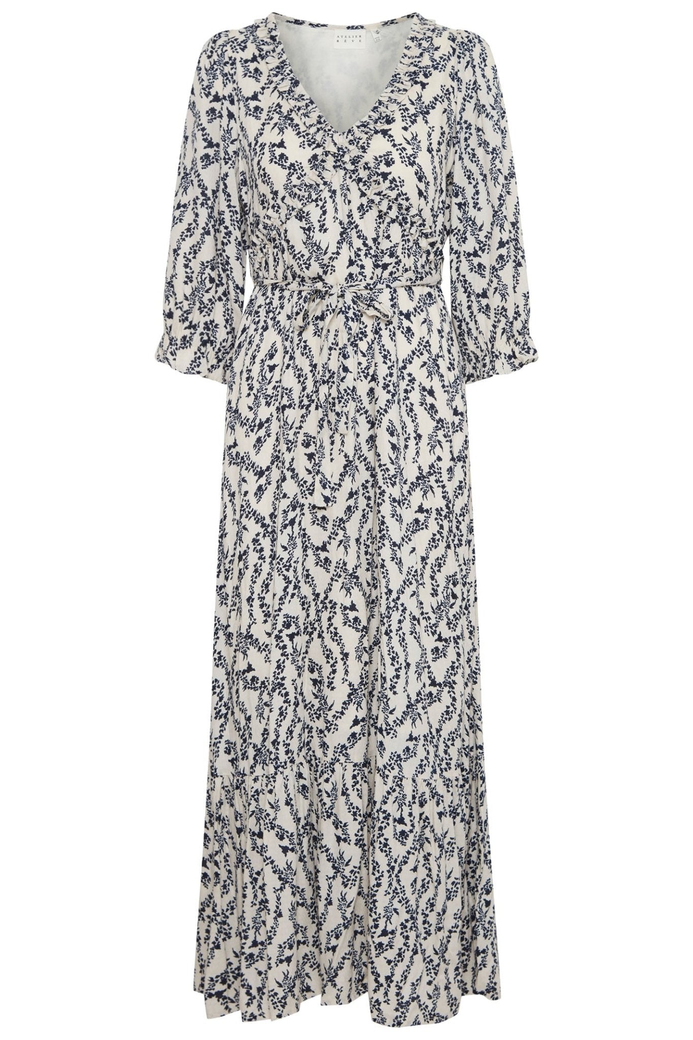 Atelier Reve 20120734 IROMINE Navy White Omine Flower Print Maxi Dress - Dotique Chesterfield