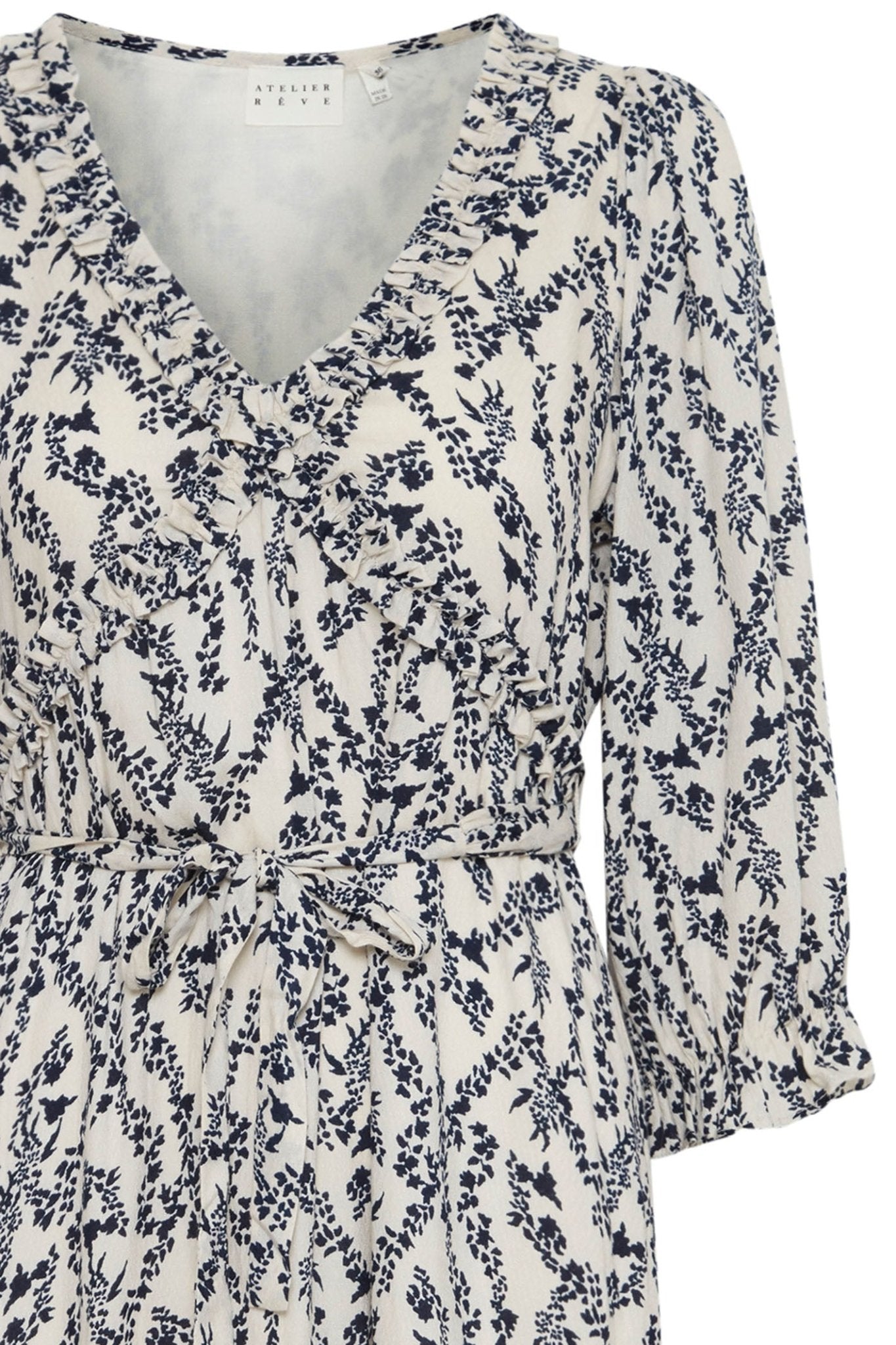 Atelier Reve 20120734 IROMINE Navy White Omine Flower Print Maxi Dress - Dotique Chesterfield
