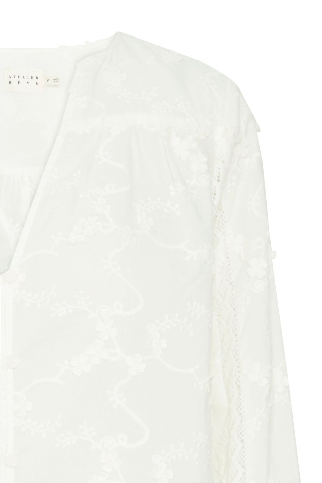Atelier Reve 20120816 IRMONE Snow White Open Neck Blouse - Dotique Chesterfield