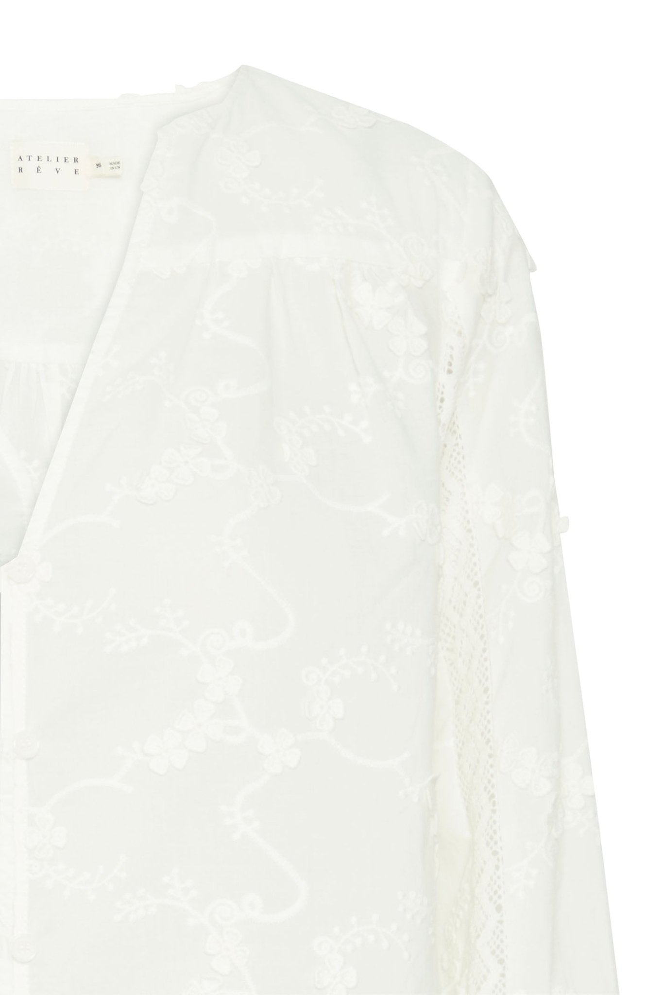 Atelier Reve 20120816 IRMONE Snow White Open Neck Blouse - Dotique Chesterfield
