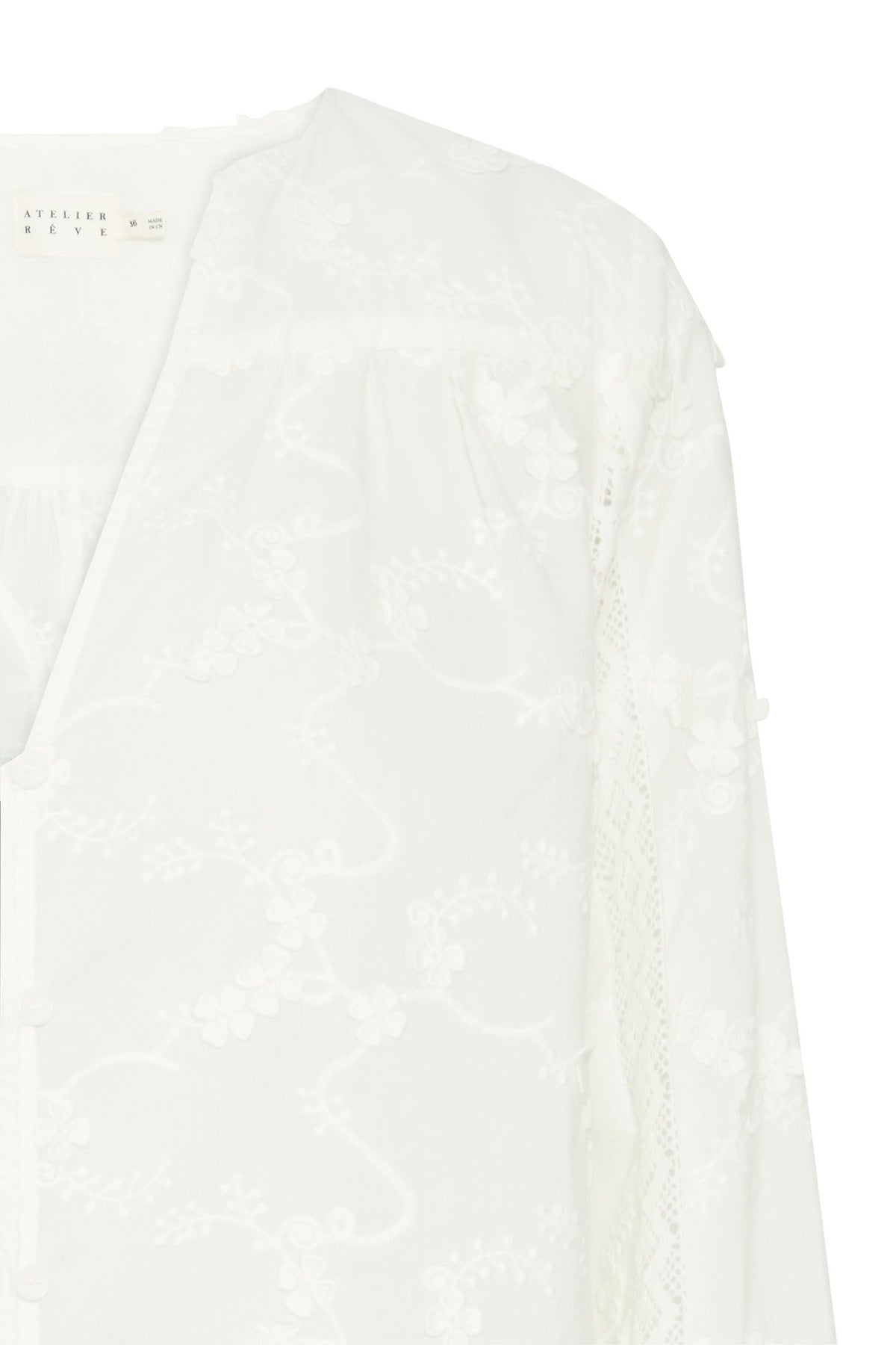 Atelier Reve 20120816 IRMONE Snow White Open Neck Blouse - Dotique Chesterfield