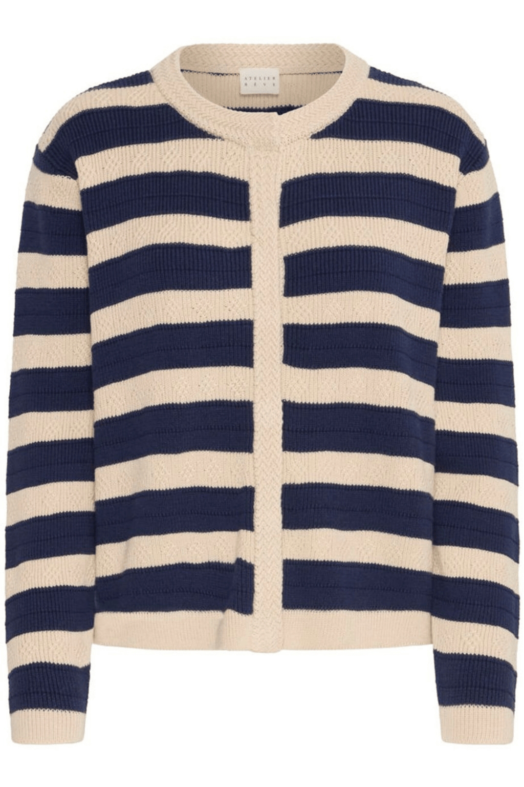 Atelier Rêve IRGABBY smoke grey striped cotton cardigan at Dotique

