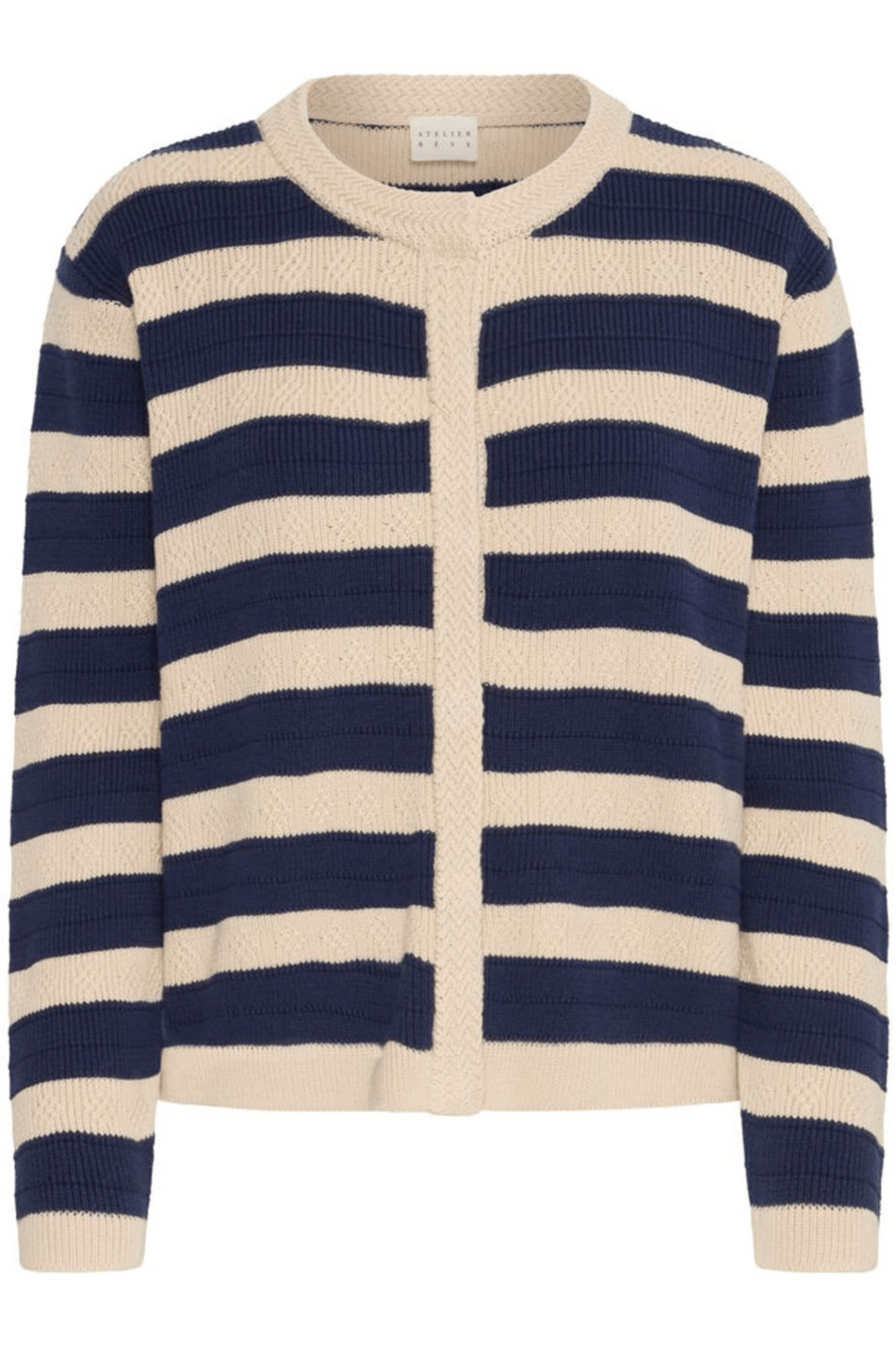 Atelier Rêve IRGABBY smoke grey striped cotton cardigan at Dotique


