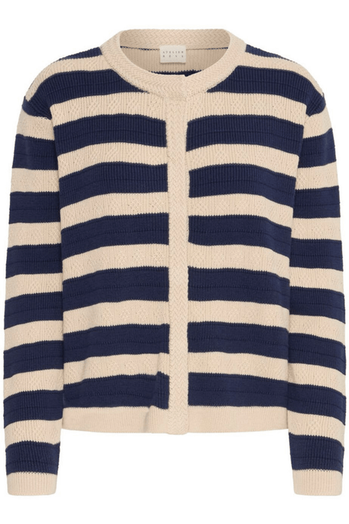 Atelier Rêve IRGABBY smoke grey striped cotton cardigan at Dotique

