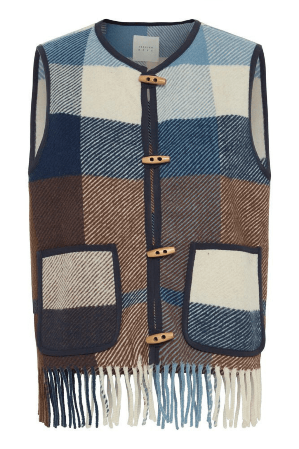 Atelier Rêve IRLUNA blue brown check wool waistcoat at Dotique

