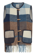 Atelier Rêve IRLUNA blue brown check wool waistcoat at Dotique

