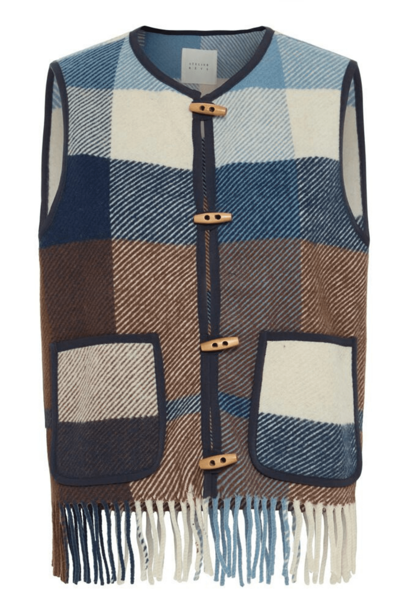 Atelier Rêve IRLUNA blue brown check wool waistcoat at Dotique

