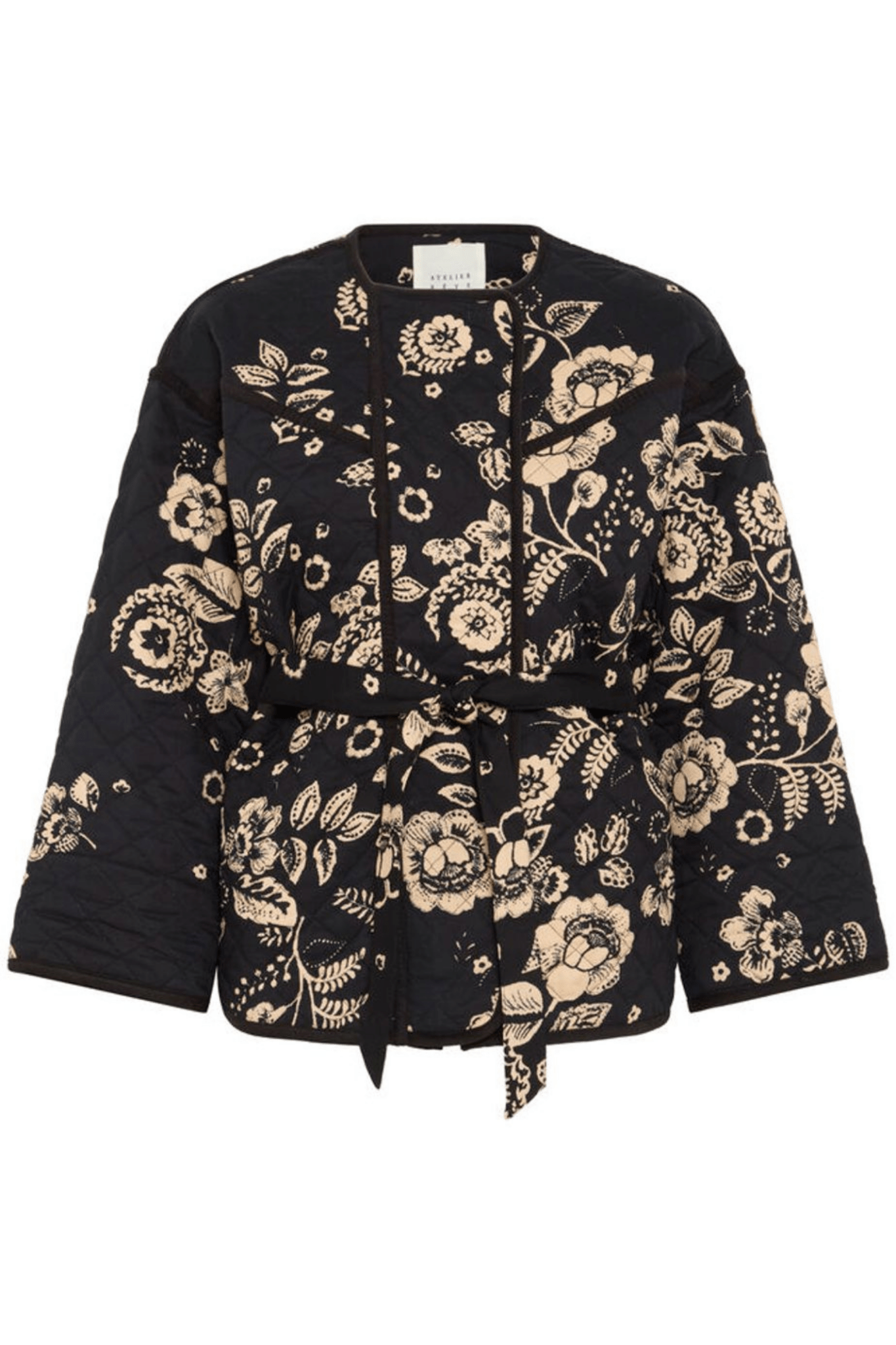 Atelier Rêve IRMOON black jacket with pink floral design at Dotique

