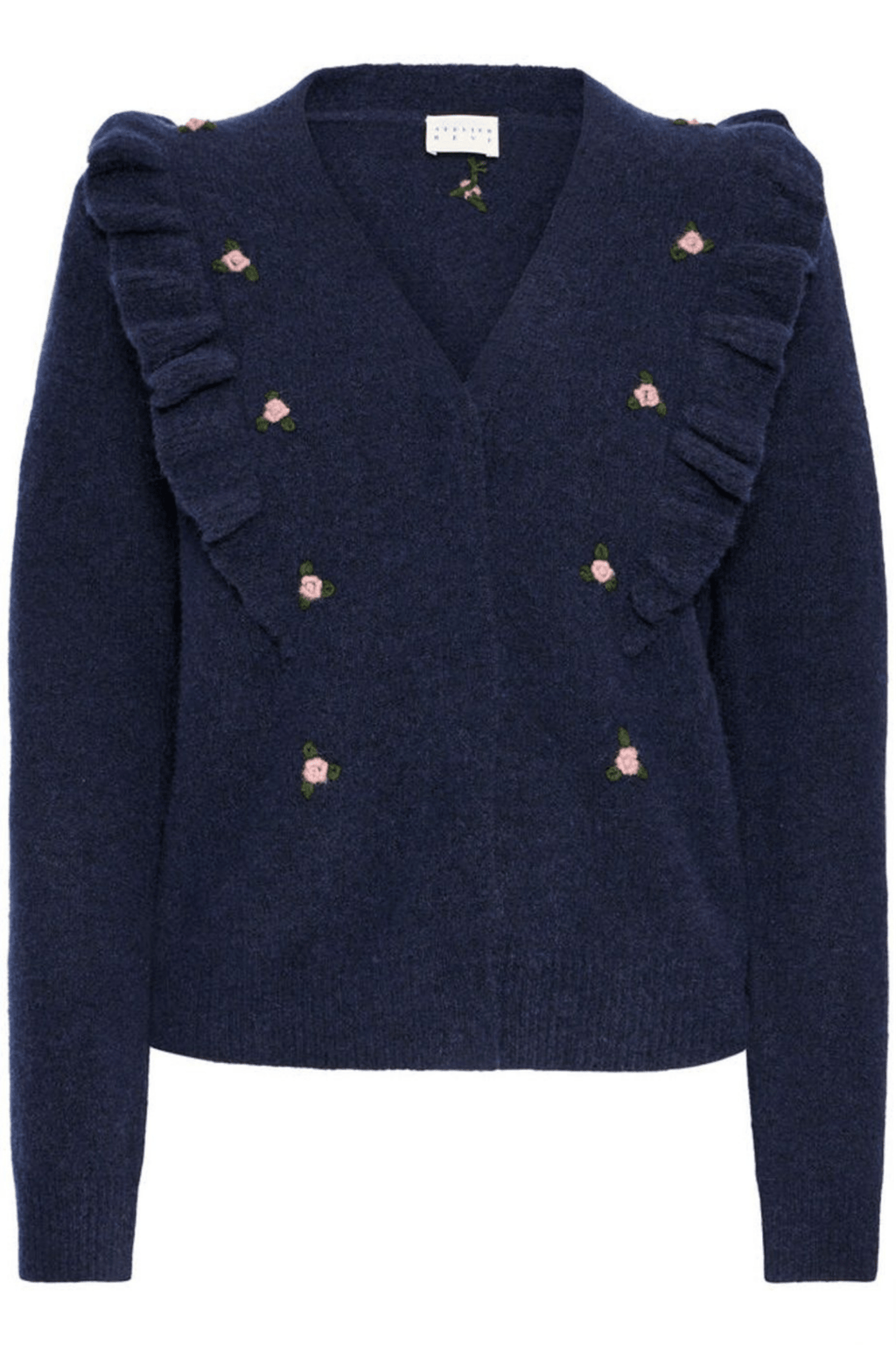 Atelier Rêve IRMORRIS maritime blue cardigan with floral embroidery at Dotique


