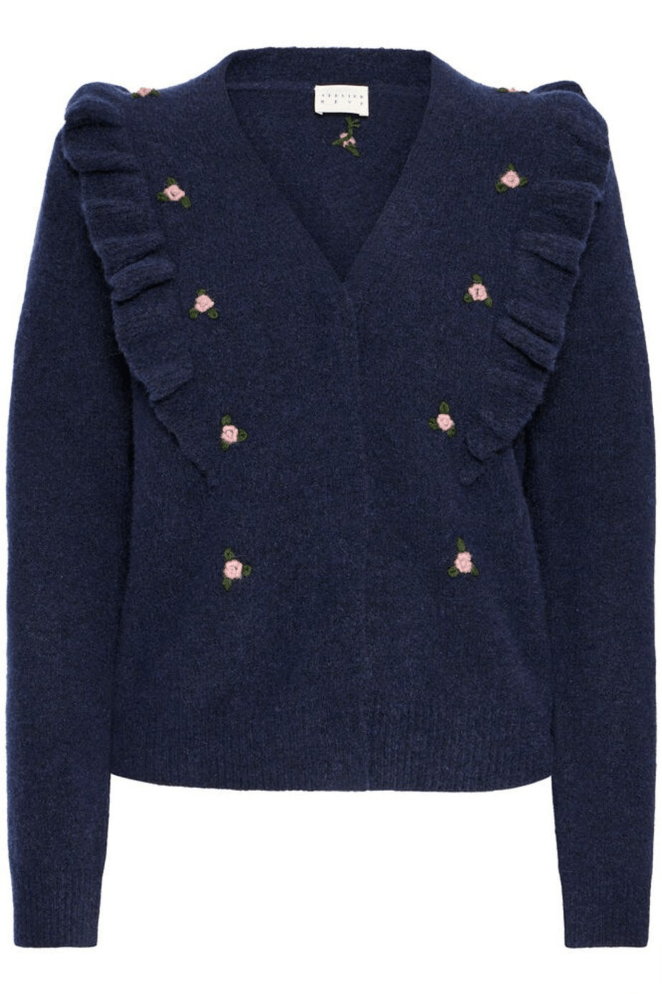 Atelier Rêve IRMORRIS maritime blue cardigan with floral embroidery at Dotique


