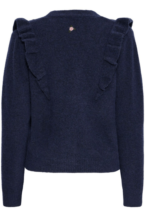 Atelier Rêve IRMORRIS maritime blue cardigan with floral embroidery at Dotique

