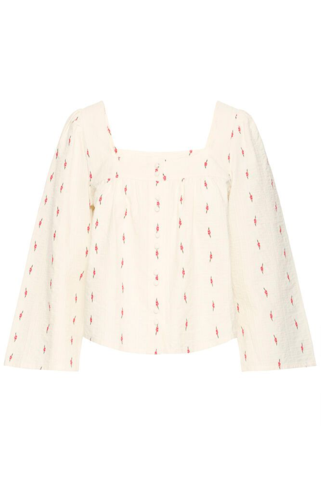 Lightweight cotton blouse by Atelier Rêve in birch white with delicate floral print. Easy, feminine and perfect for everyday wear. Shop at Dotique.