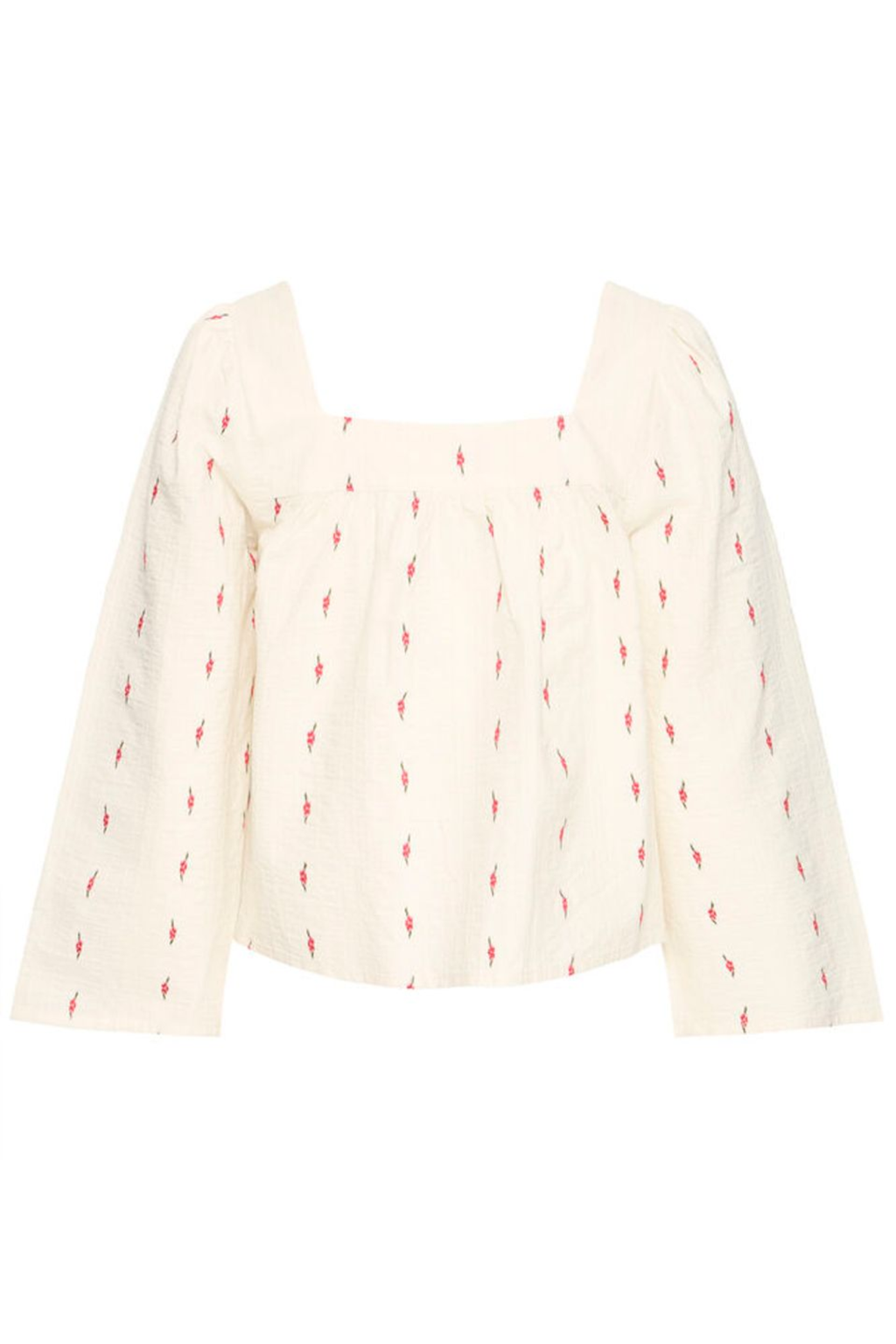 Lightweight cotton blouse by Atelier Rêve in birch white with delicate floral print. Easy, feminine and perfect for everyday wear. Shop at Dotique.