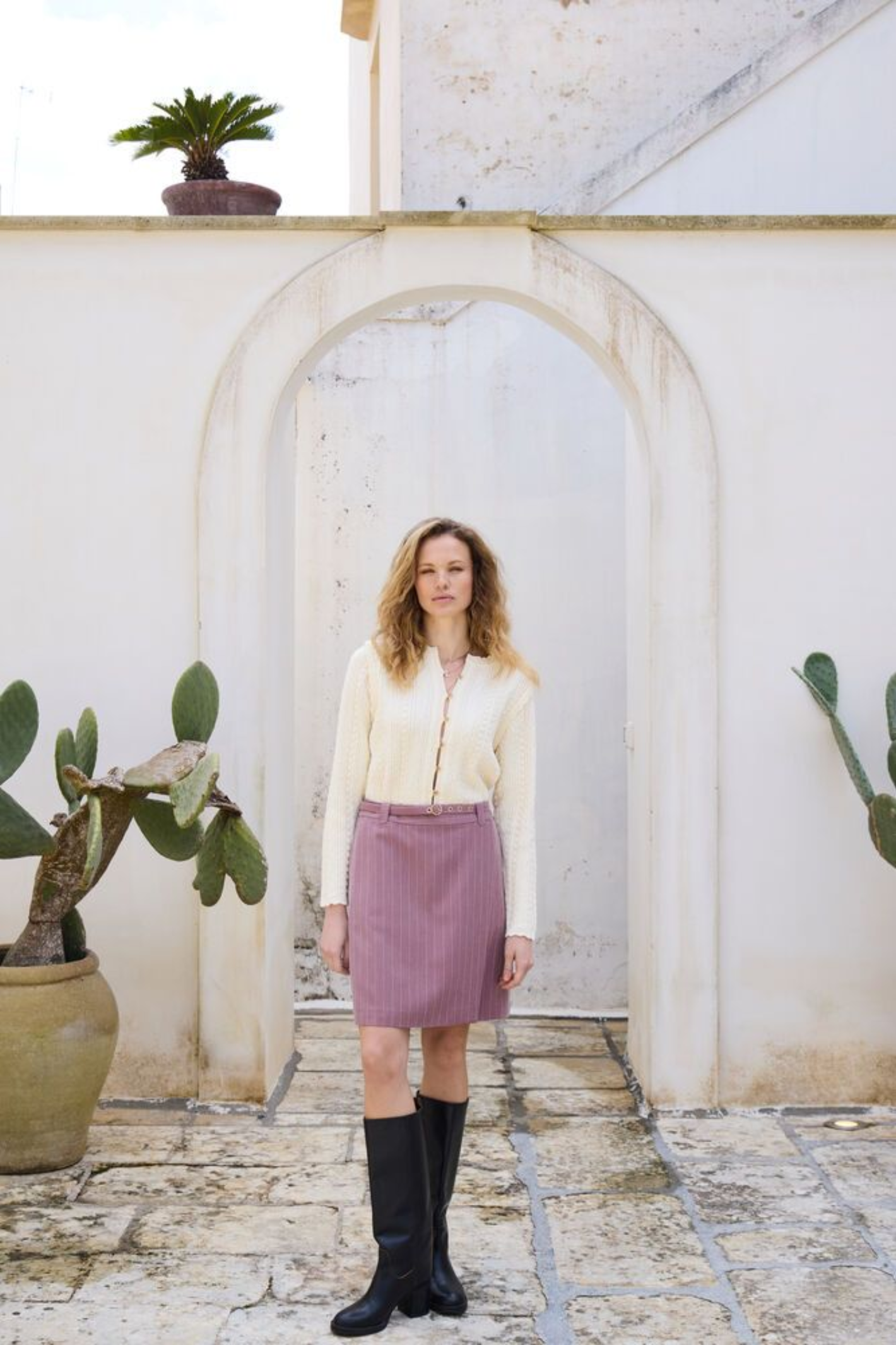 Soft cotton cardigan by Atelier Rêve in a classic birch shade. Easy to layer over dresses and tees for everyday wear. Shop at Dotique.