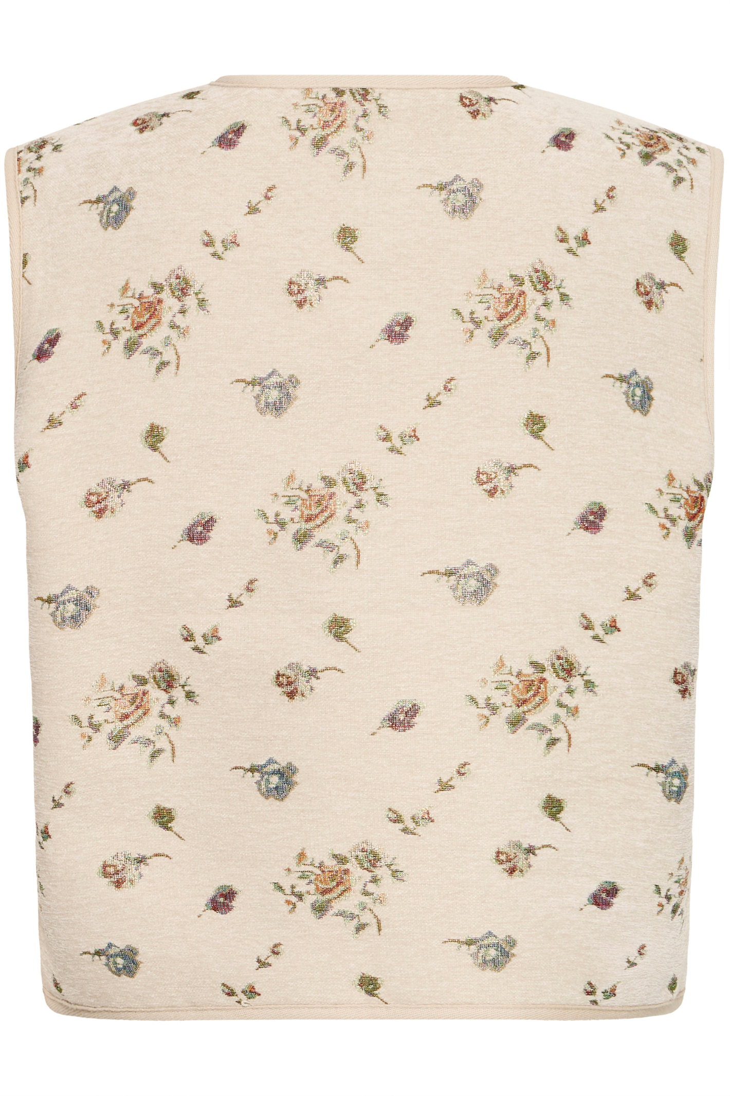 Atelier Rêve Irtambourine jacquard floral waistcoat with a loose, cropped fit. A beautiful layering piece to elevate everyday outfits. Shop at Dotique.