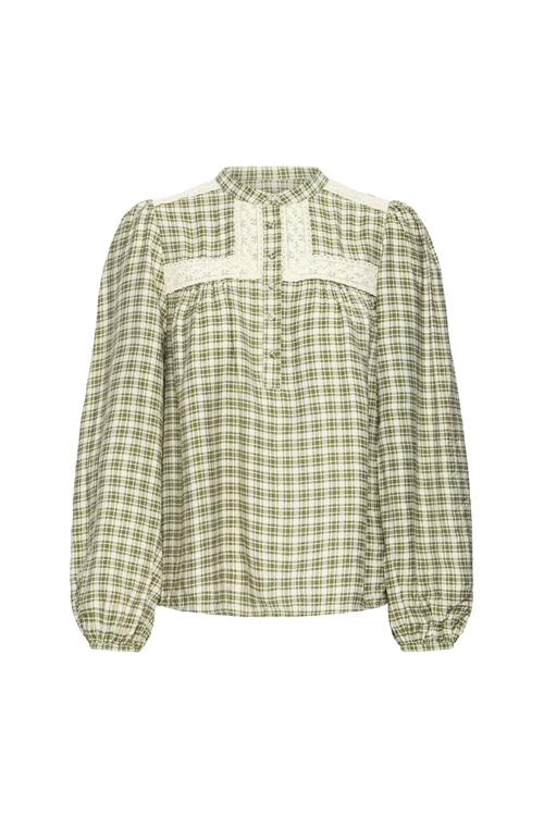 Atelier Rêve IR Tiana blouse in a check capulet olive print. Lightweight and stylish with a relaxed fit, perfect for everyday wear. Shop at Dotique.