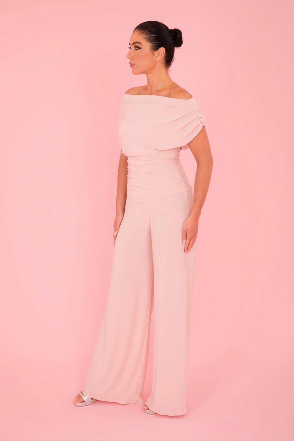 ATOM LABEL Carbon Jersey Jumpsuit with Sleeve in Blush Pink (Regular Length)