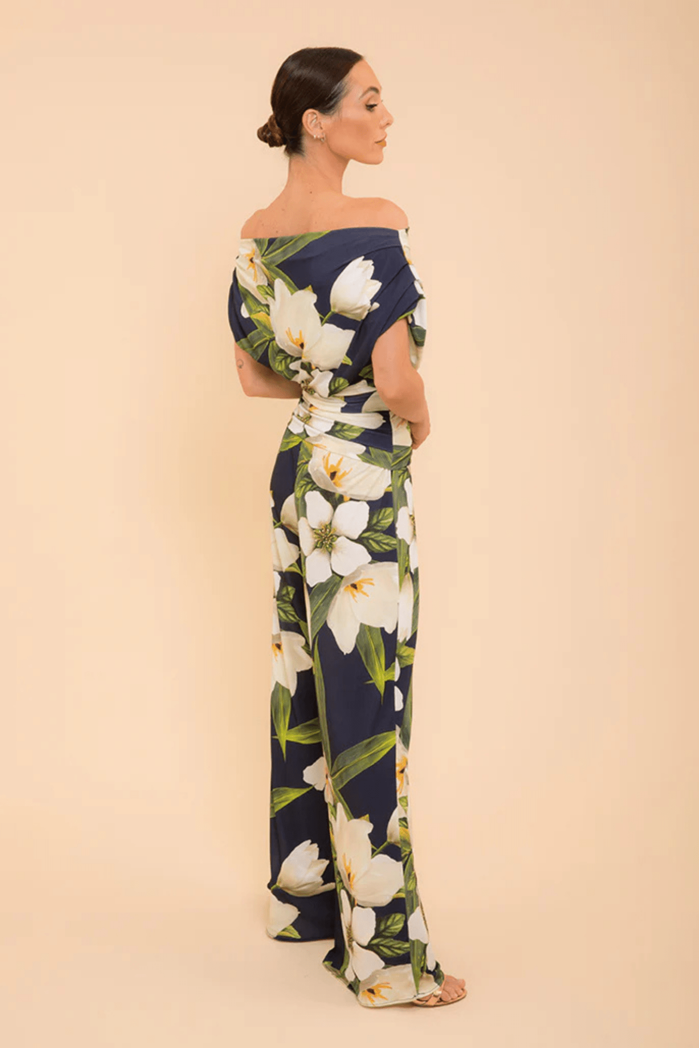 ATOM LABEL Carbon Jersey Jumpsuit with Sleeve in Navy Lily Print  (Regular Length) at Dotique Chesterfield