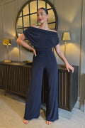 ATOM LABEL Carbon Jersey Jumpsuit with Sleeve in Navy & Silver Sparkle (Regular Length) - Dotique - ATOM LABEL