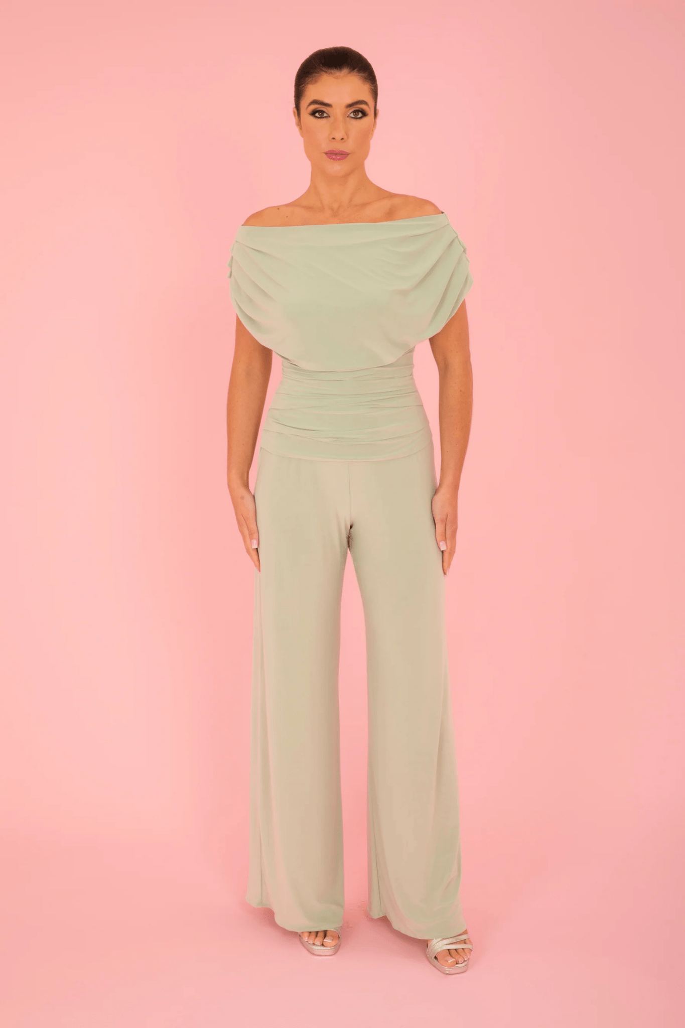 ATOM LABEL Carbon Jersey Jumpsuit with Sleeve in Sage Green (Regular Length) - Dotique