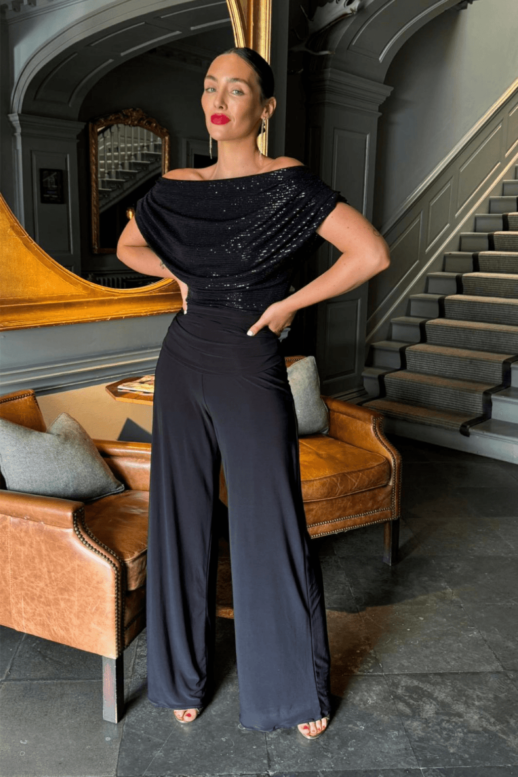 Atom Label Carbon Jumpsuit in Black Sequin Regular Length - Dotique - ATOM LABEL