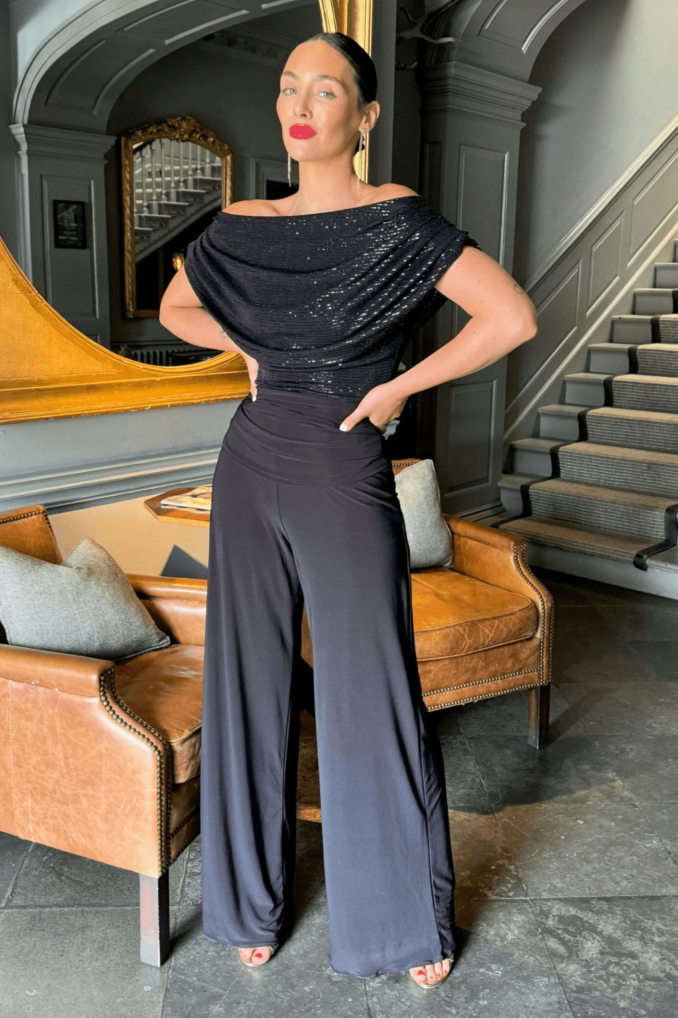 Atom Label Carbon Jumpsuit in Black Sequin Sparkle T1 - Dotique - ATOM LABEL