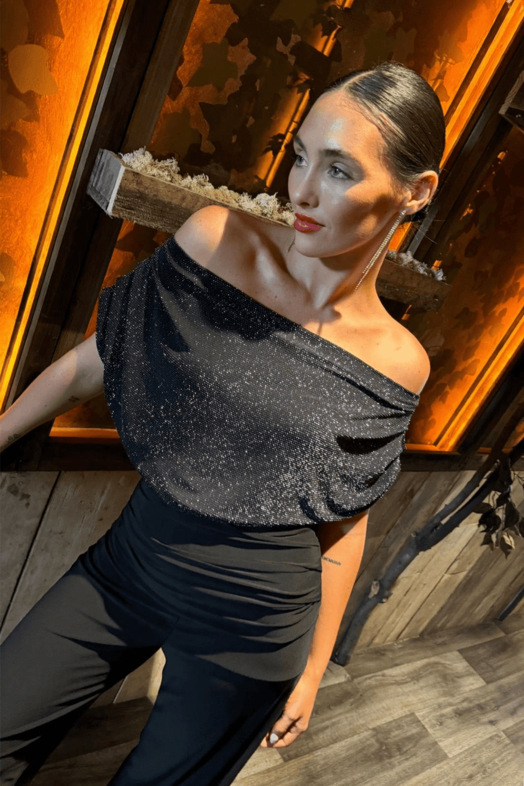 Atom Label Carbon Jumpsuit in Black with Silver Sparkle - Dotique - ATOM LABEL