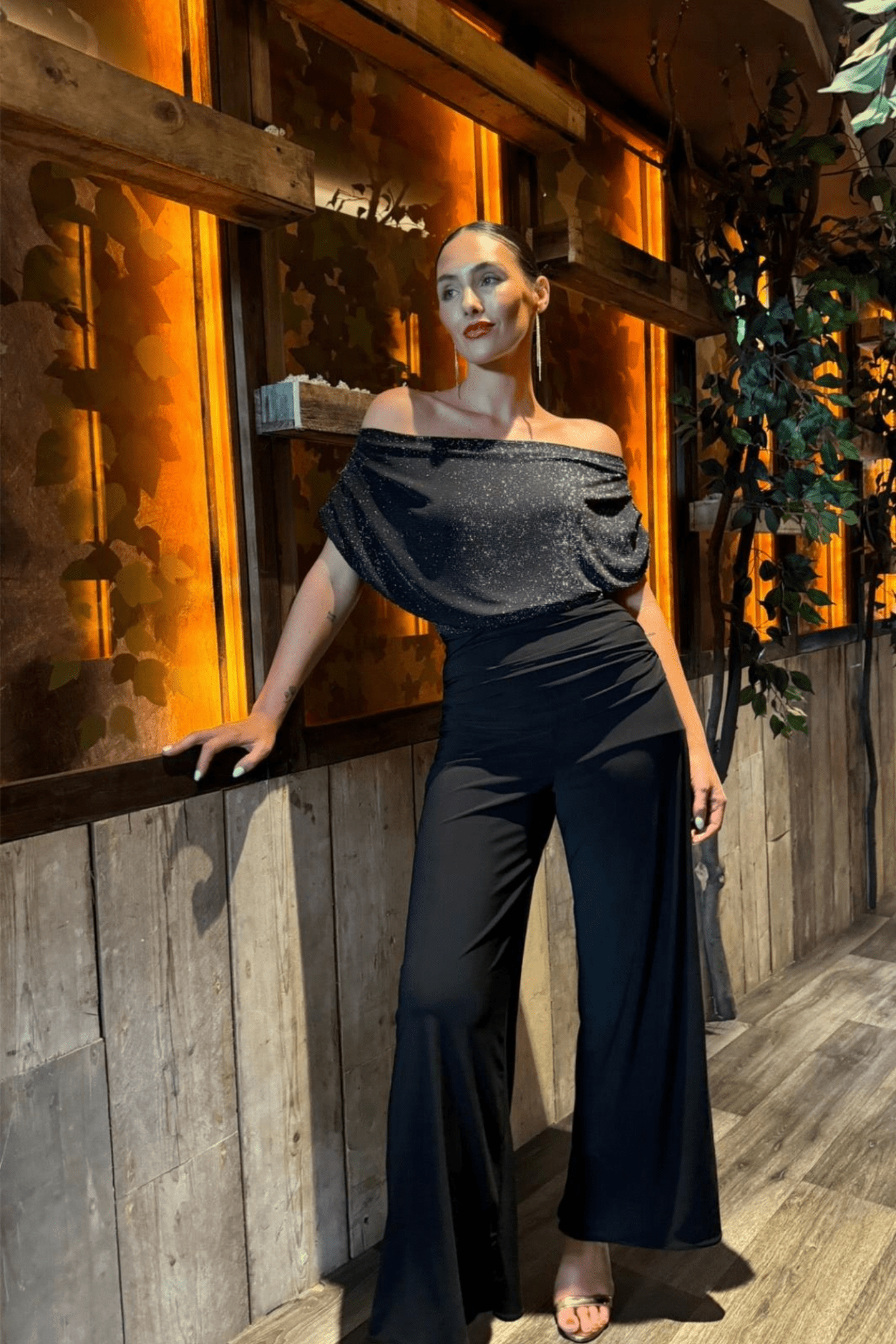 Atom Label Carbon Jumpsuit in Black with Silver Sparkle - Dotique - ATOM LABEL