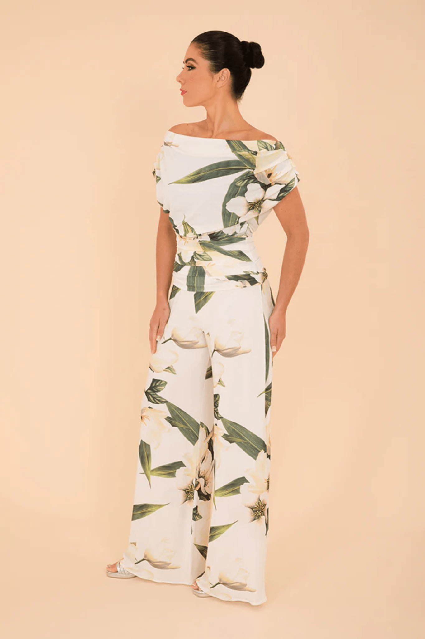ATOM LABEL Carbon Jumpsuit in Ivory Floral Print - Dotique