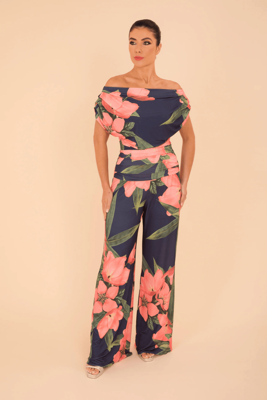 Atom Label SS25 Carbon Jumpsuit in Navy & Coral Floral